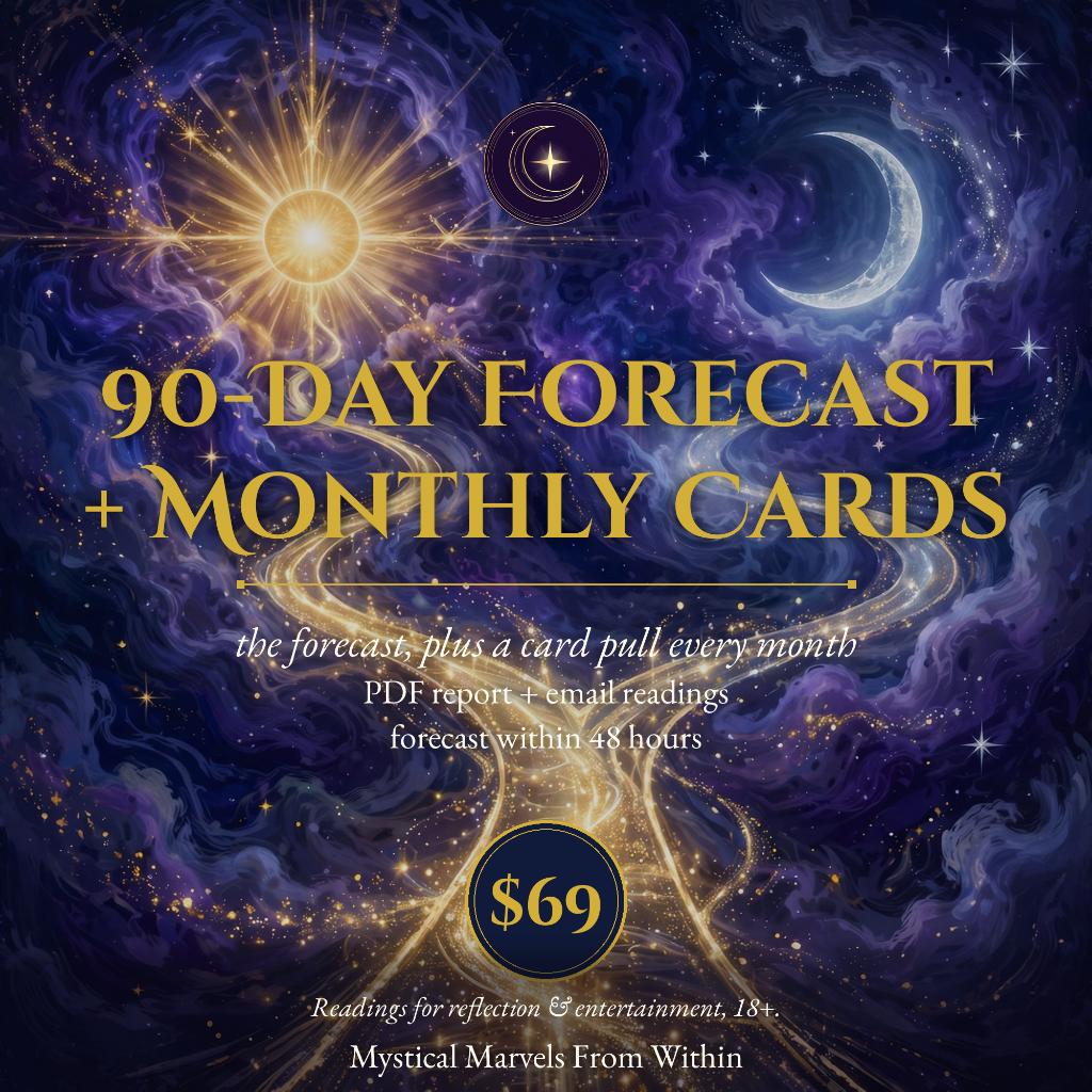 The Hybrid Reading — 90-Day Forecast + 3 Monthly Card Pulls